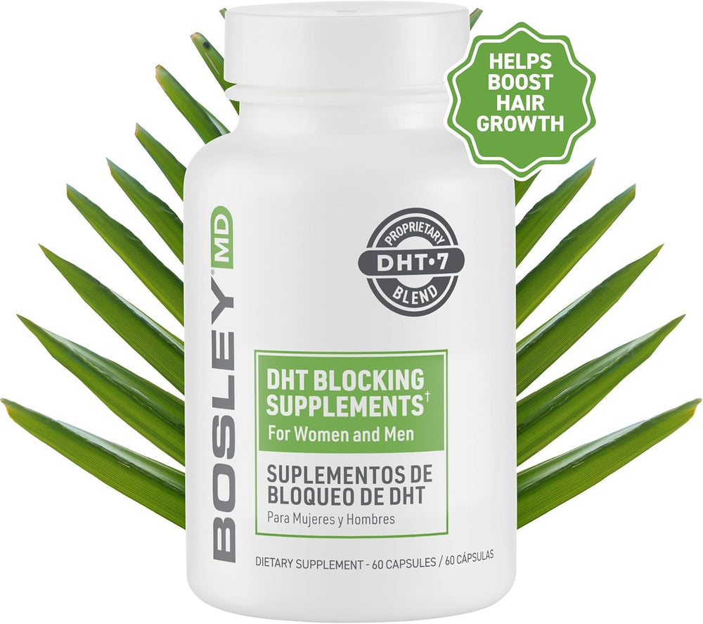BosleyMD DHT-7 Blend capsules poured for easy daily dosing