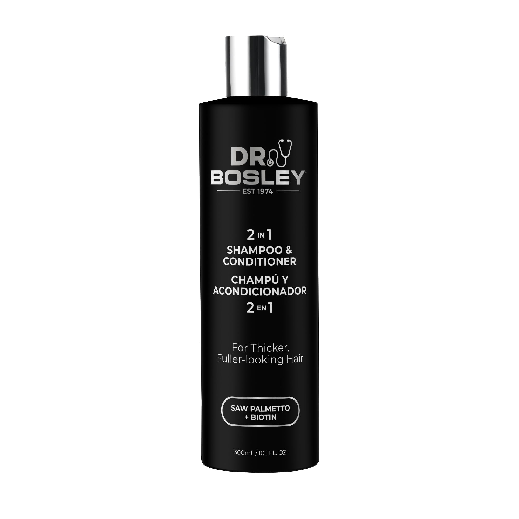 BosleyMD Dr. Bosley 2-in-1 shampoo bottle promoting fuller-looking hair with gentle cleansing.