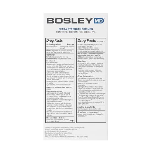 BosleyMD minoxidil dropper applying to the scalp for precise use.