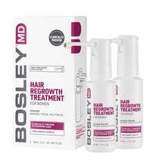 BosleyMD Minoxidil Woman Spray with no-mess sprayer for targeted thinning coverage and fuller look