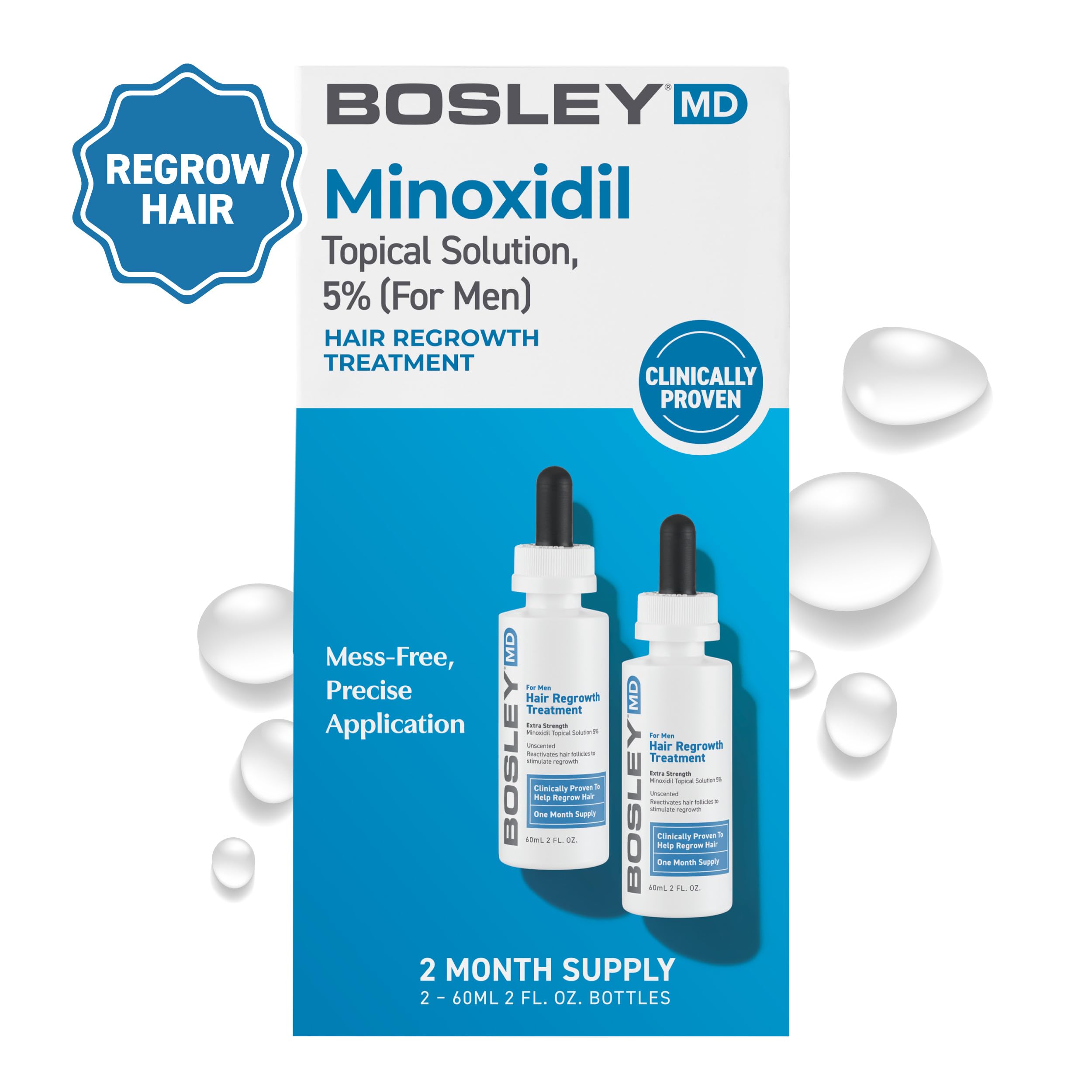 BosleyMD pack of two minoxidil bottles ready for a 60-day regimen.