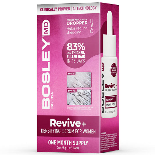 BosleyMD Revive+ bottle front view, a drug-free scalp serum for daily care