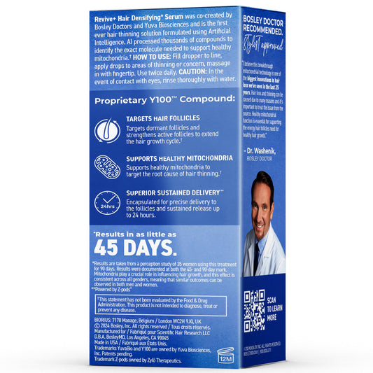 BosleyMD RevivePlus serum dropper close-up showing precise application for thinning spots