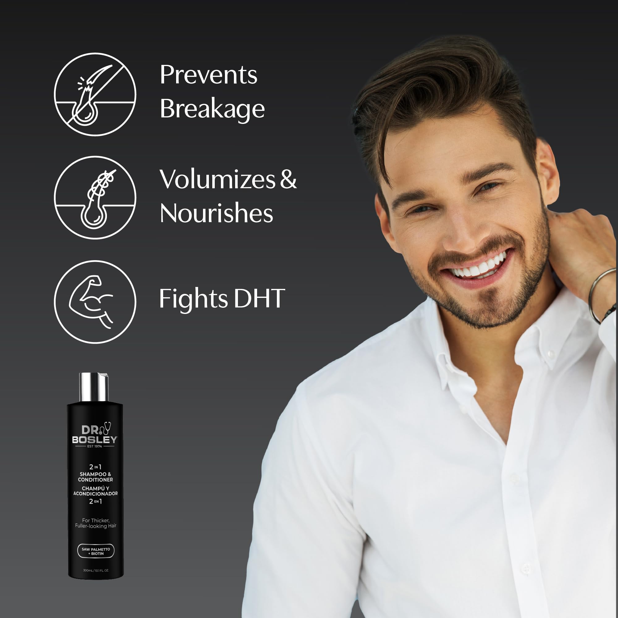BosleyMD thick hair close-up demonstrates strengthened strands and volumized appearance.