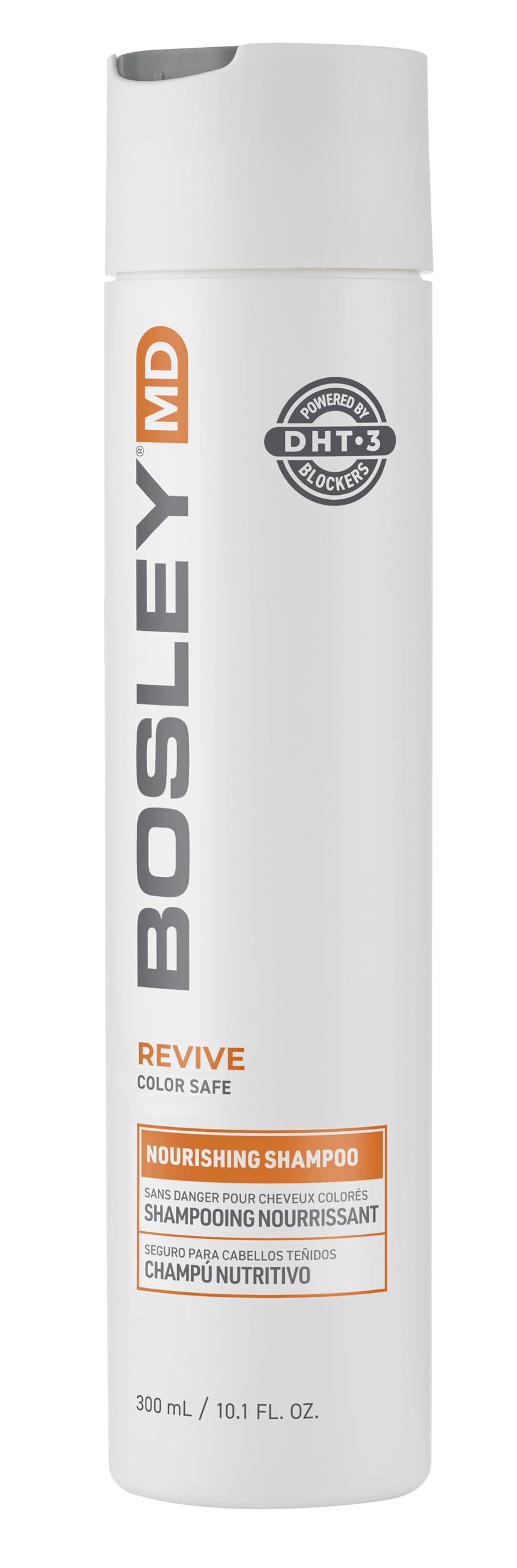 BosRevive Nourishing Shampoo bottle front view showing color-safe formula for thinning hair.