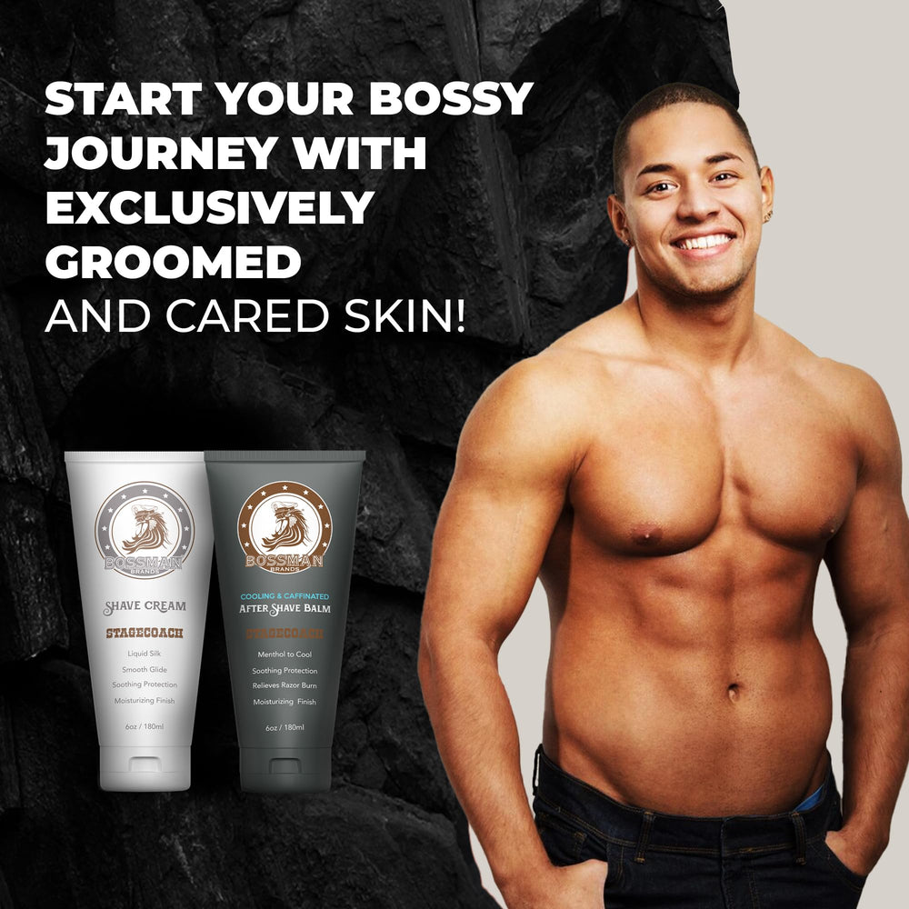 Applying Bossman aftershave balm to skin for cooling moisture.