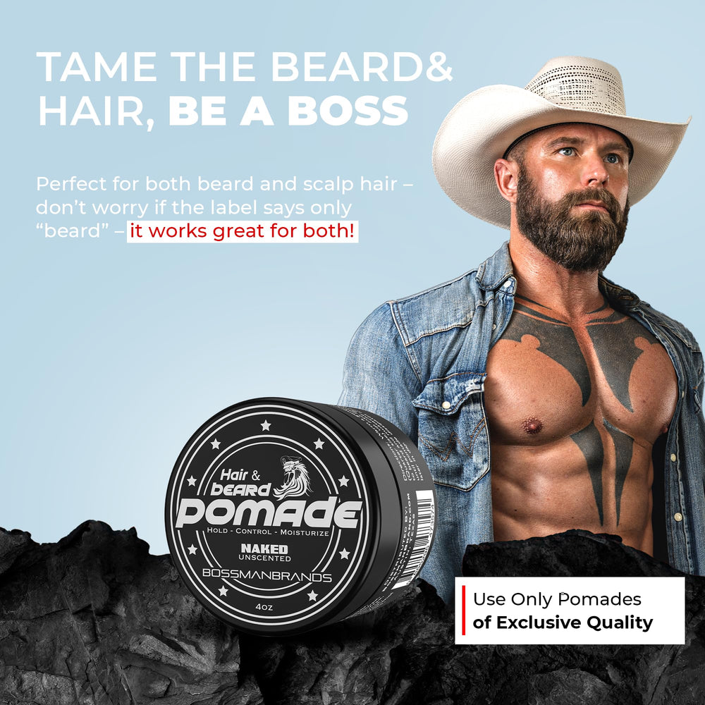 Bossman hair-beard pomade brush-use shows easy reactivation throughout the day.
