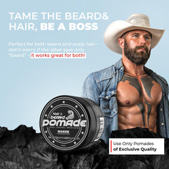 Bossman hair-beard pomade brush-use shows easy reactivation throughout the day.