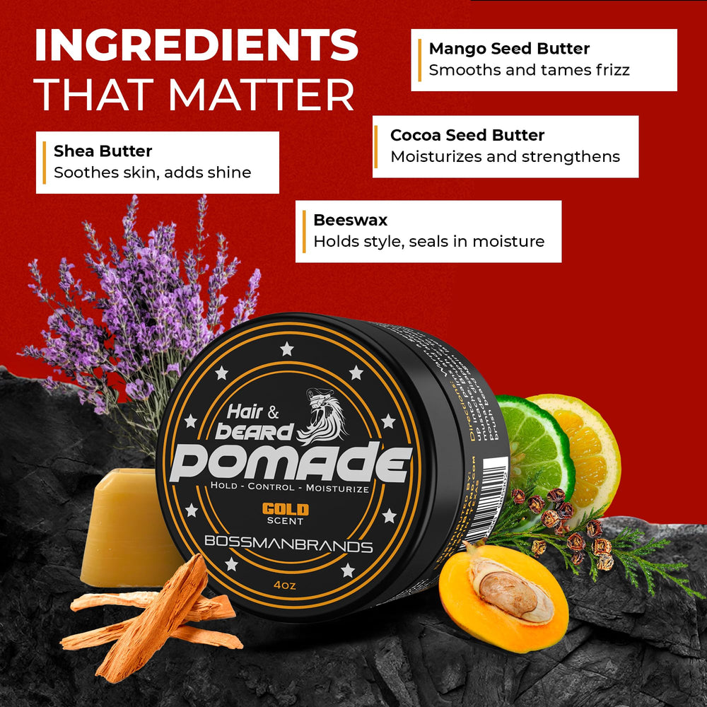 Bossman hair pomade application on styled hair for lasting hold.
