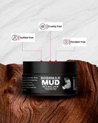 Bossman MUDstache styled handlebar mustache with strong hold.