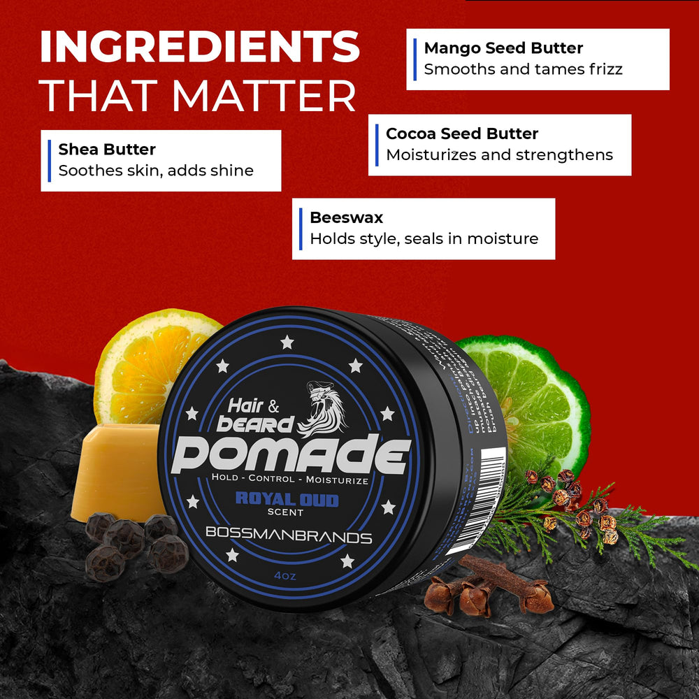 Applying Bossman pomade to wet hair creates smooth control.