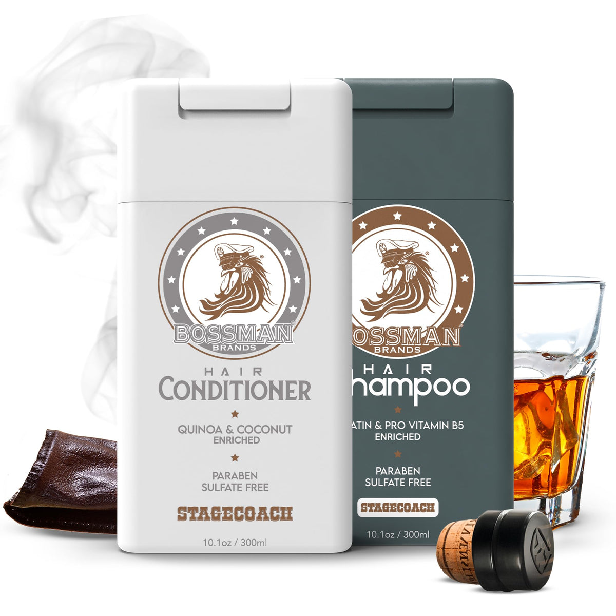 Bossman Stagecoach shampoo bottle front highlights hydrating formula for daily use.