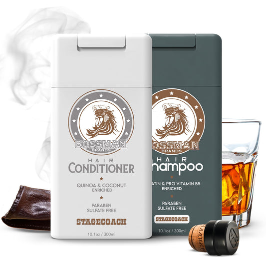 Bossman Stagecoach shampoo bottle front highlights hydrating formula for daily use.