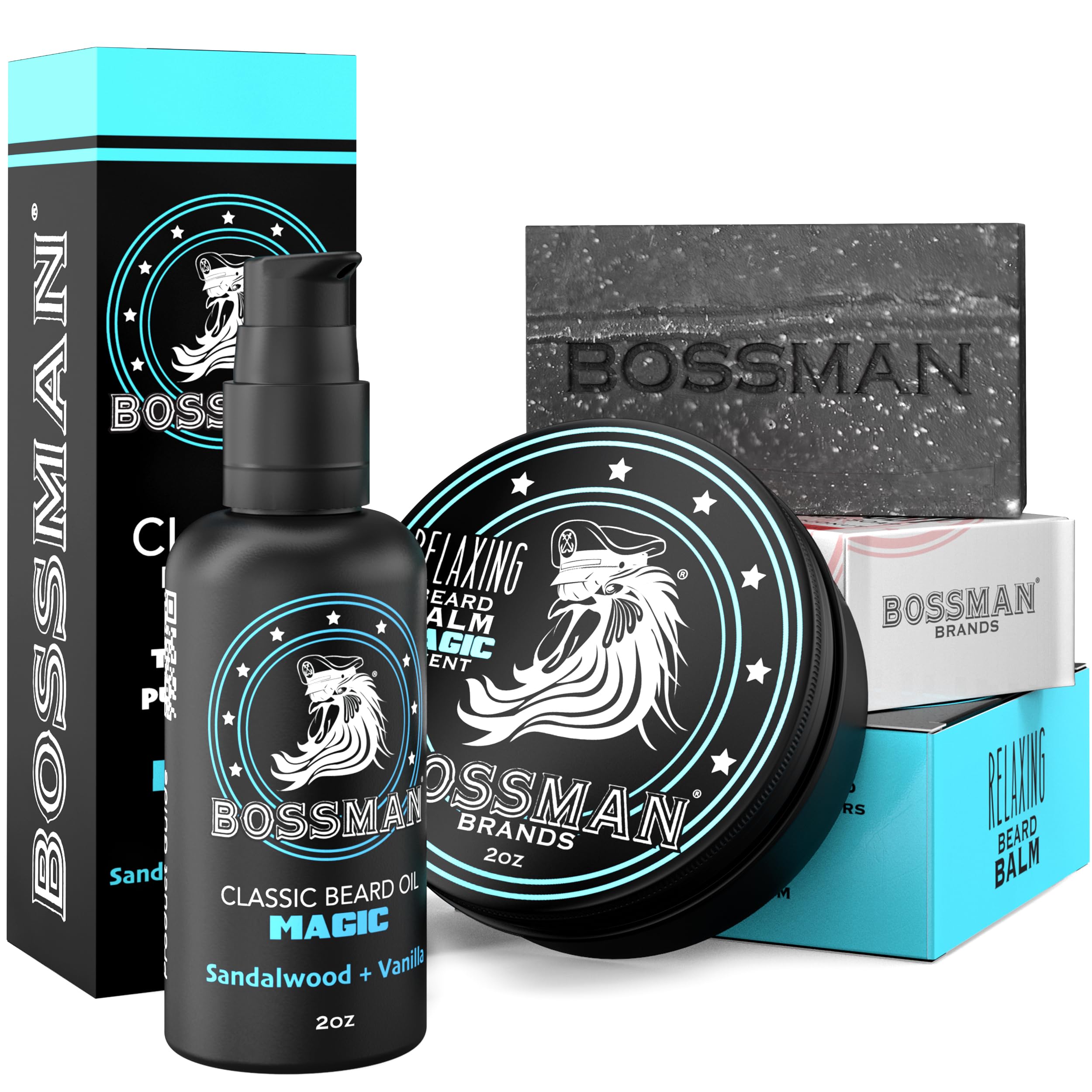 Bossman Starter Beard Kit oil bottle shown, for nourishing beard hair and skin.