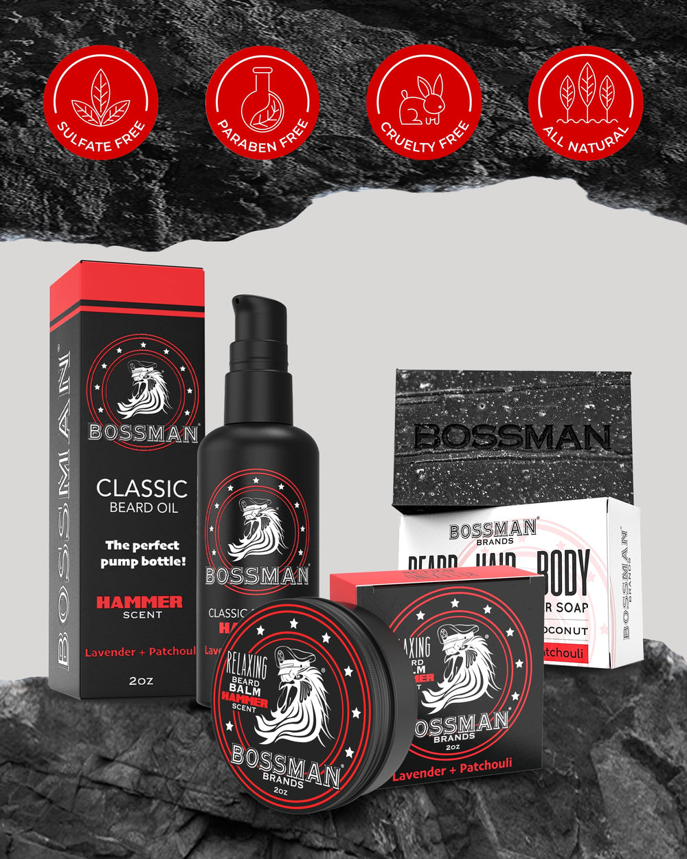 Packaging display of Bossman Starter Beard Kit