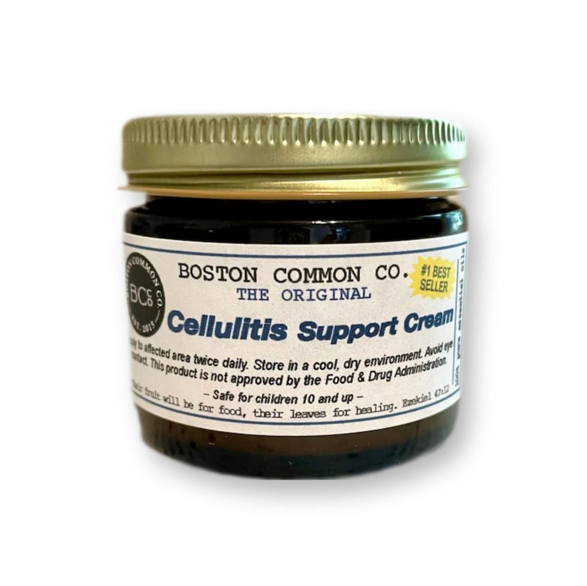 Boston Common Co Cellulitis Support Cream tube showing a soothing coconut oil blend for skin
