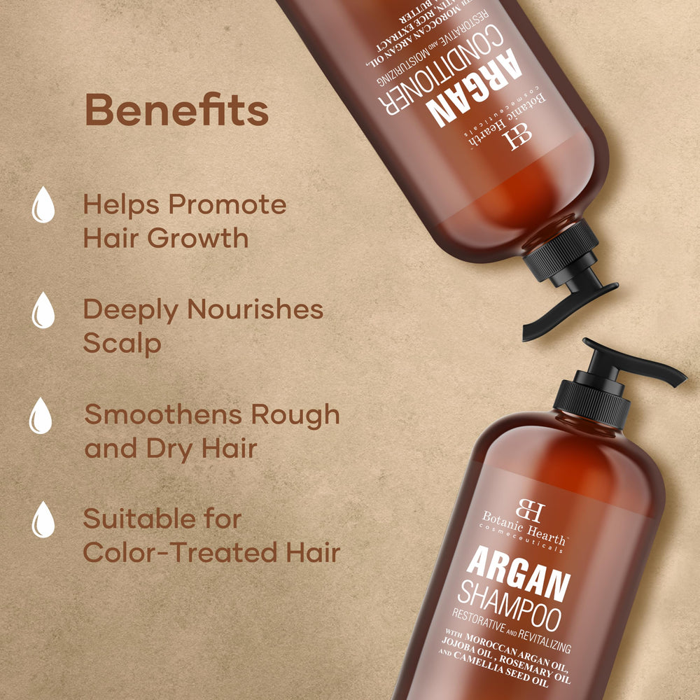 Botanic Hearth Argan Shampoo pour captured, indicating smooth distribution and rich lather.