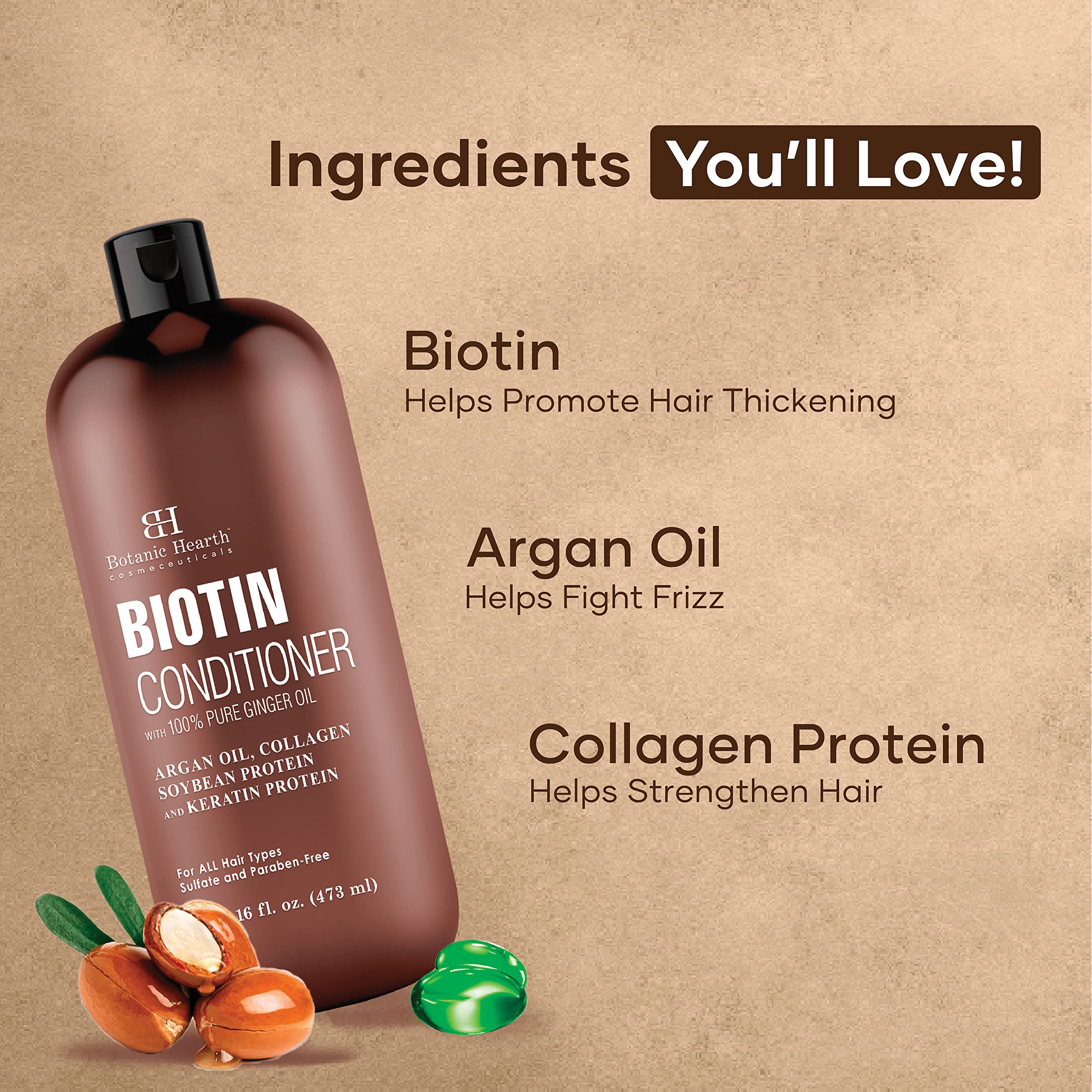 Botanic Hearth Biotin Conditioner argan oil droplets highlight deep hydration for dry hair