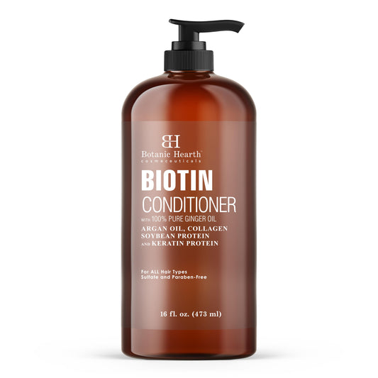 Botanic Hearth Biotin Conditioner ginger oil bottle enhances scalp rejuvenation and hair growth support