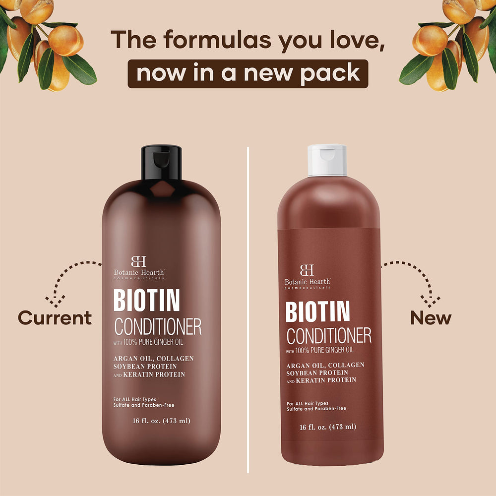 Botanic Hearth Biotin Conditioner 16 oz label emphasizes sulfate-free, cruelty-free ingredients