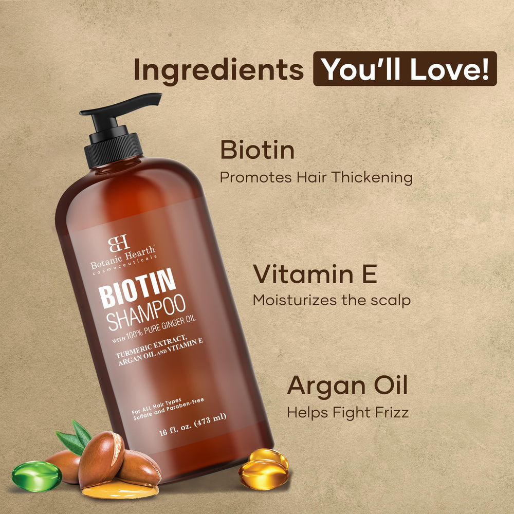 Botanic Hearth Biotin Shampoo highlights turmeric extract for scalp balance