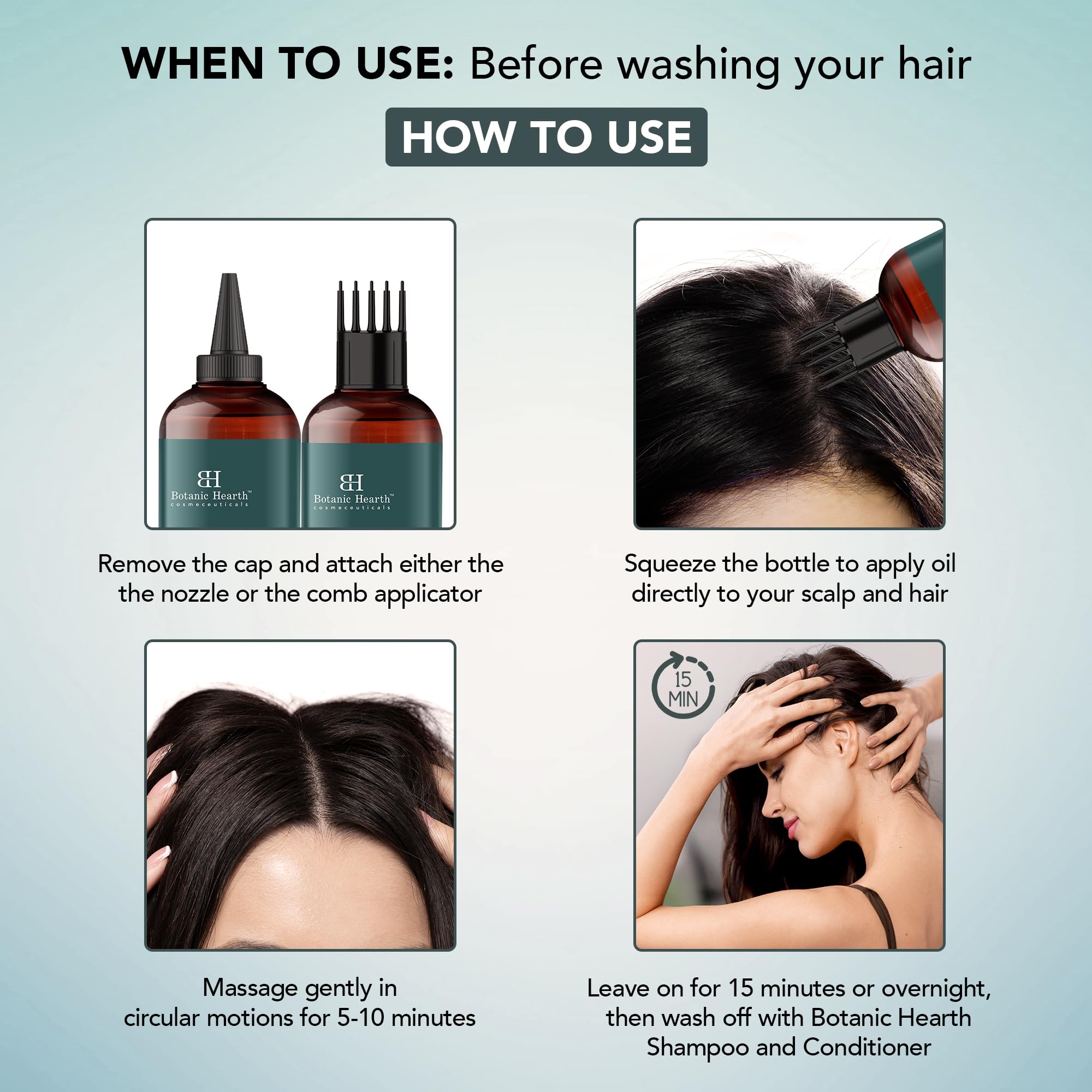 Botanic Hearth hair oil texture close-up captures silky, fast-absorbing consistency.