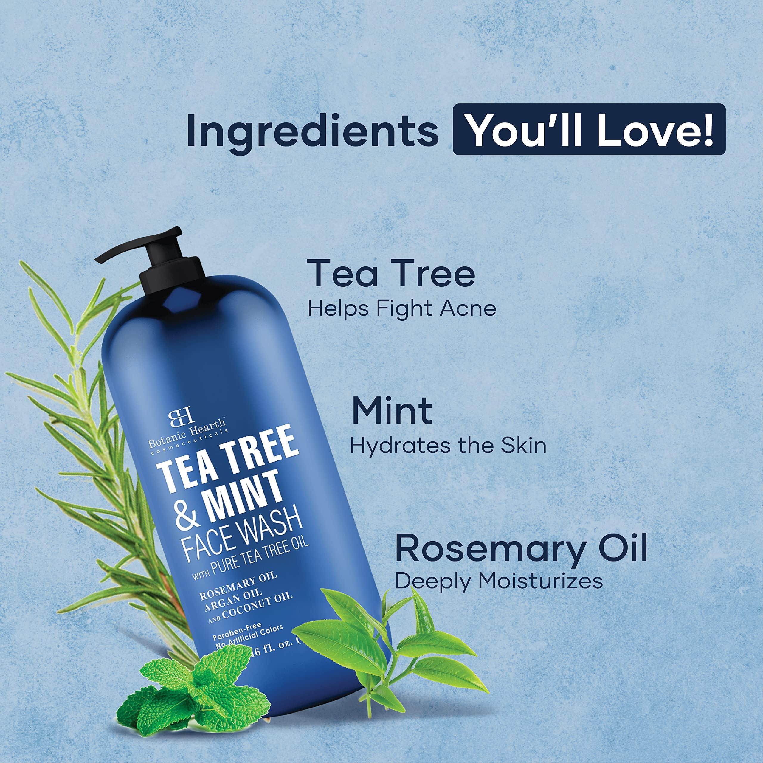 Botanic Hearth Tea Tree Face Wash tea-tree-oil-drop highlights natural cleansing power.