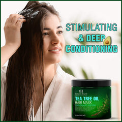 Applying Botanic Hearth Tea Tree Hair Mask to damp hair for conditioning