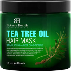 Botanic Hearth Tea Tree Hair Mask bottle front shows moisturizing formula for dry hair