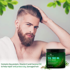 Close-up of natural ingredients in Botanic Hearth Tea Tree Hair Mask for scalp care