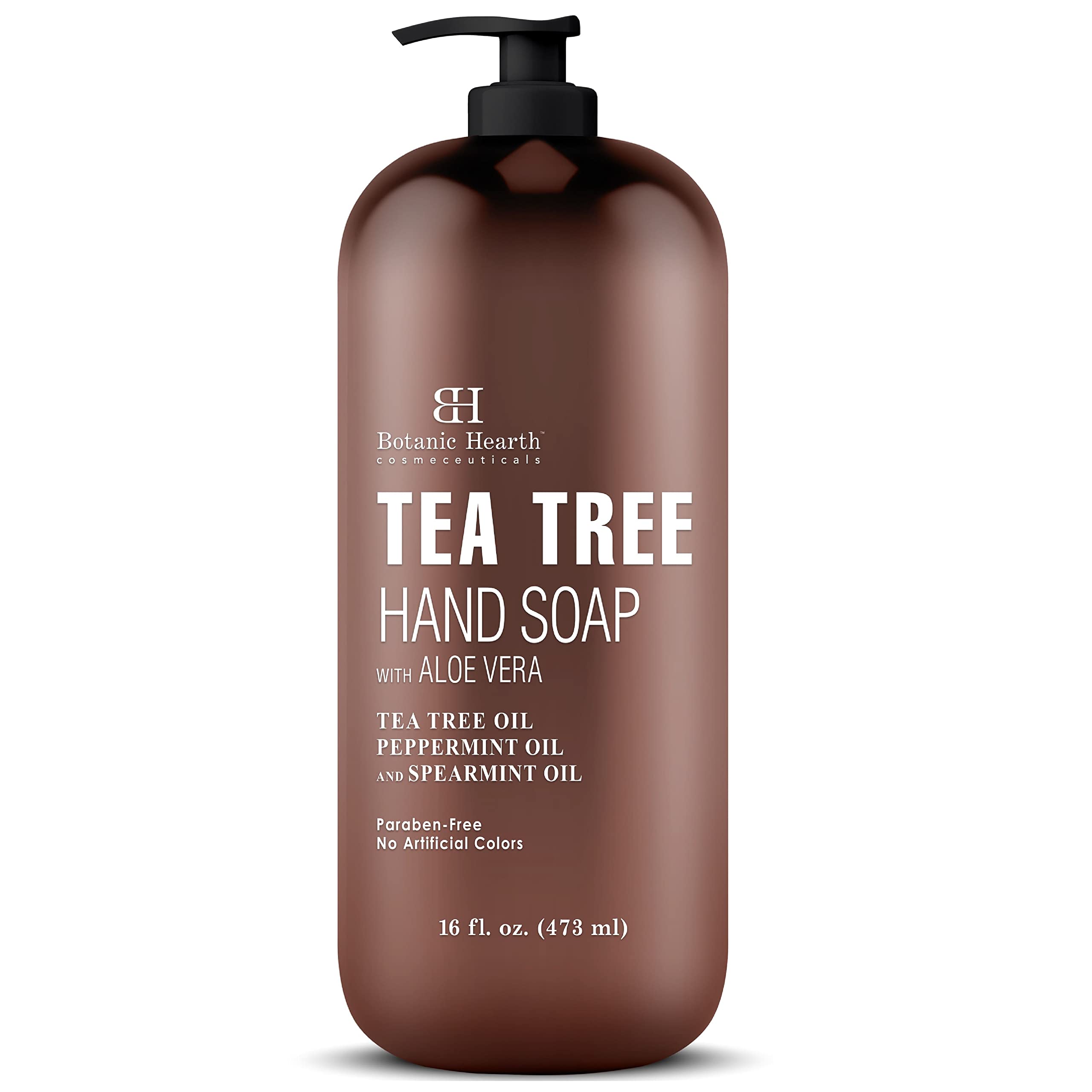 Botanic Hearth Tea Tree Hand Soap pump demonstrates easy dispensing and quick lather.