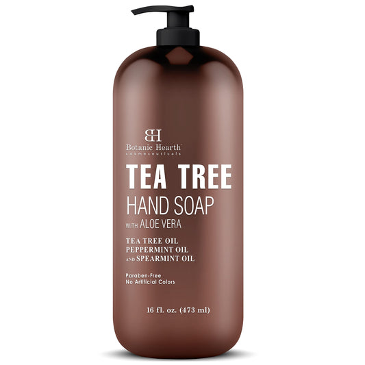 Botanic Hearth Tea Tree Hand Soap pump demonstrates easy dispensing and quick lather.