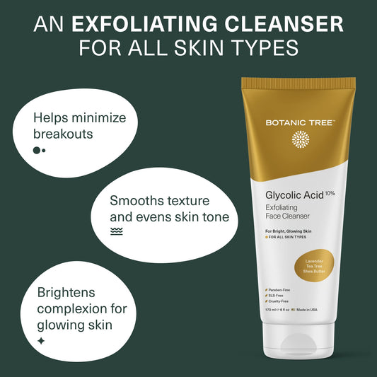 Botanic Tree exfoliating cleanser foam close-up highlights rich lather for gentle exfoliation.