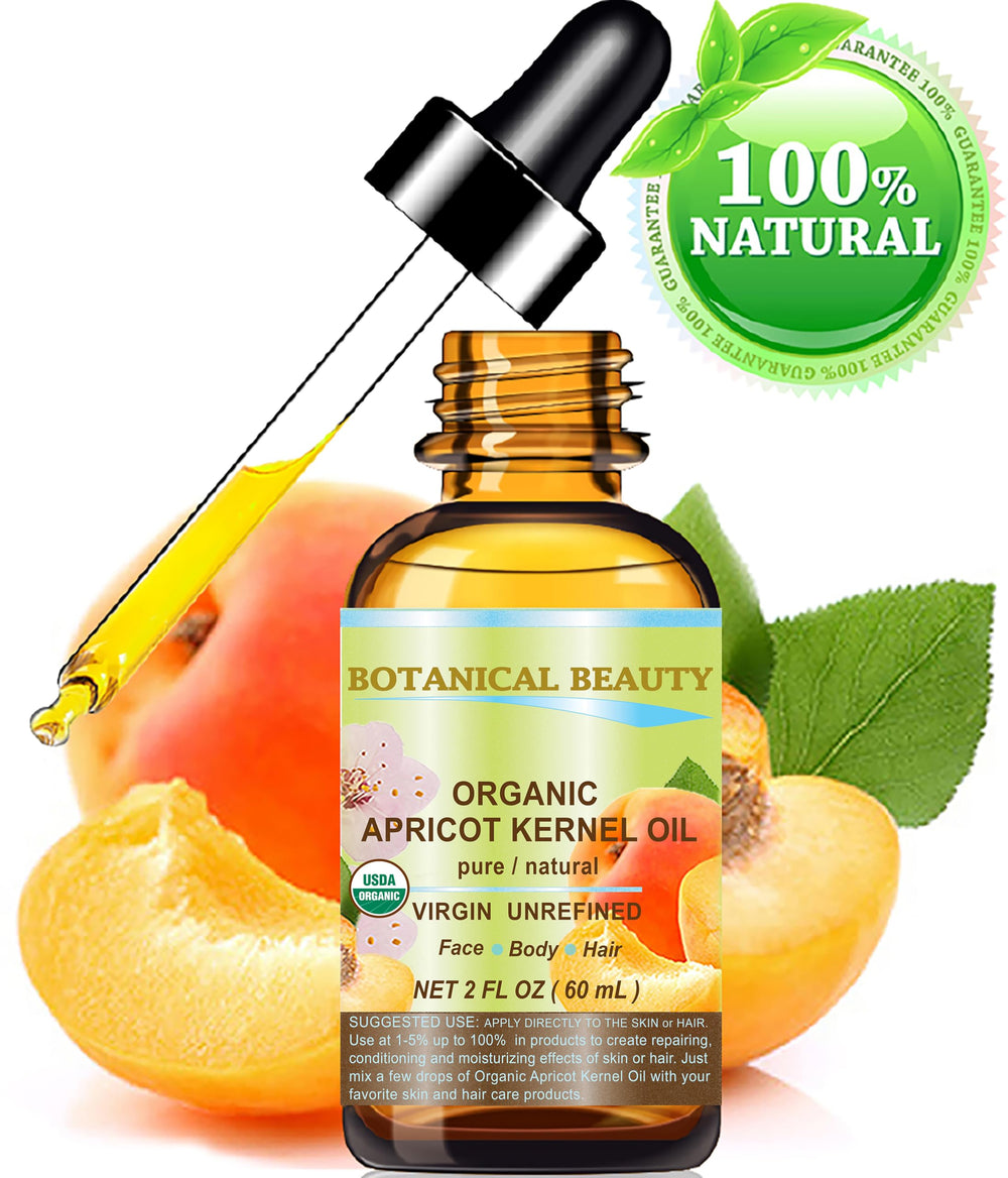 Botanical Beauty Organic Apricot Kernel Oil pour demonstrates quick absorption for face and body care.