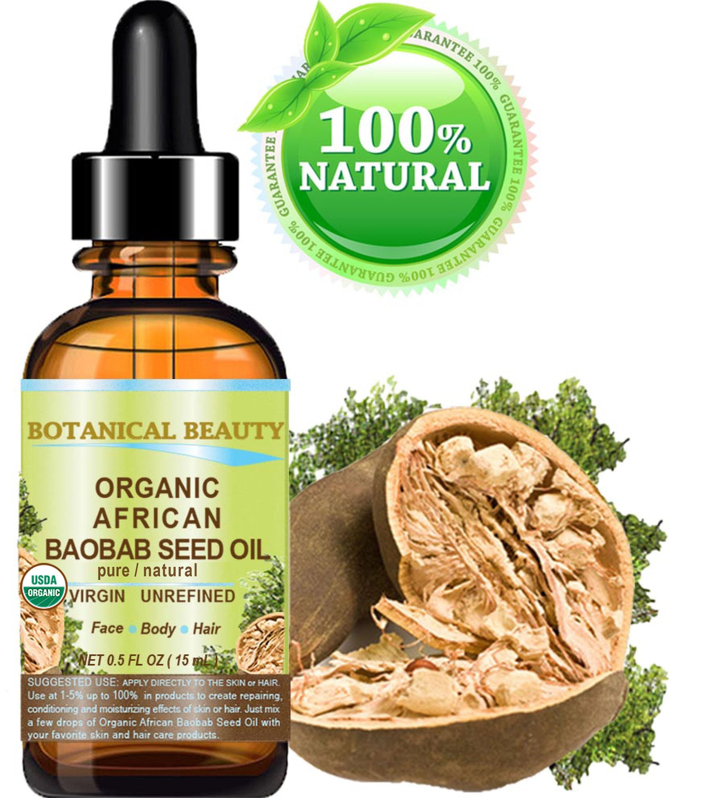 Botanical Beauty Baobab Seed Oil liquid texture ideal for quick skin absorption