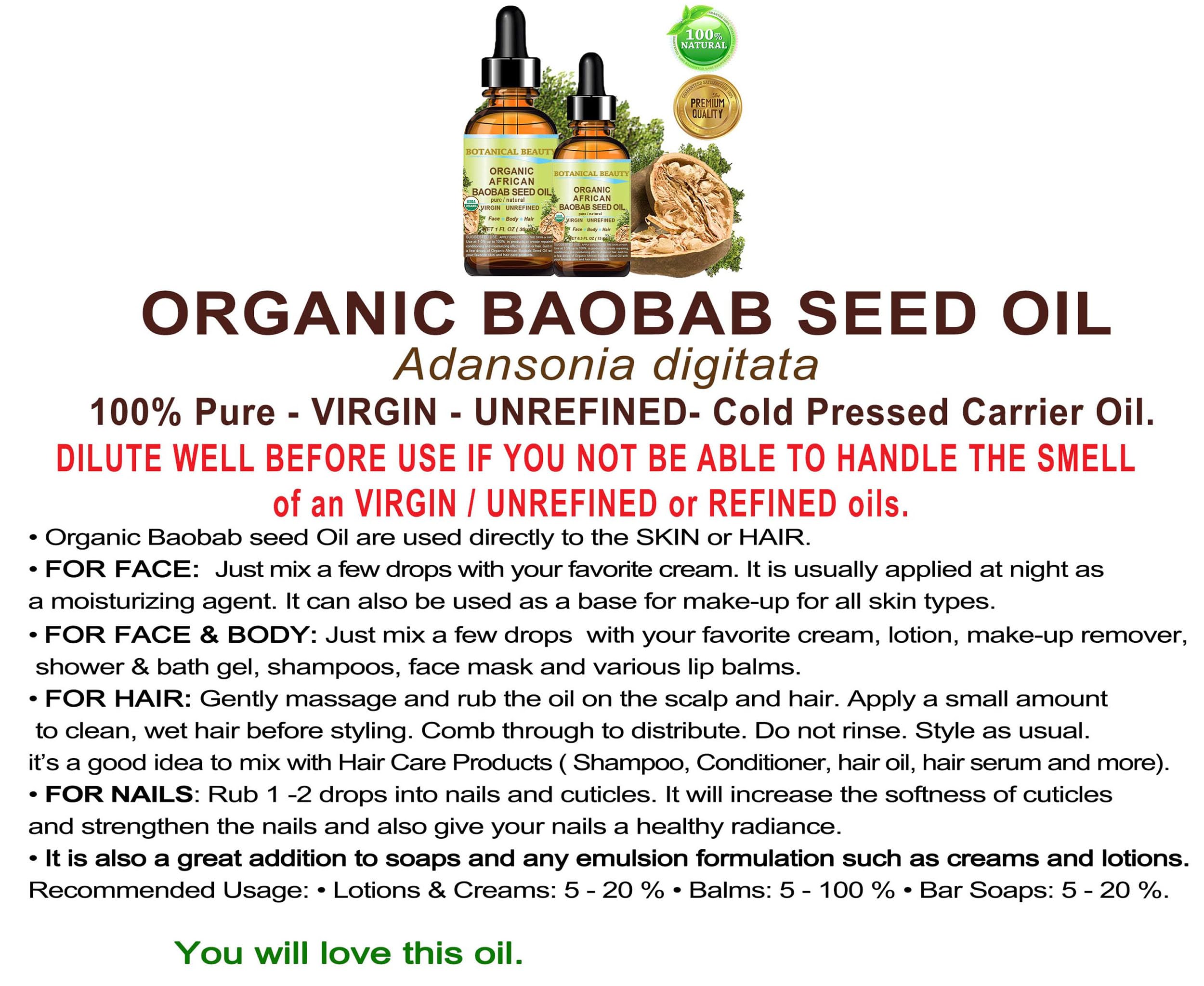 Botanical Beauty Baobab Seed Oil packaging and ingredient list