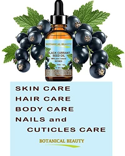 Label closeup of Botanical Beauty Black Currant Seed Oil showing GLA content