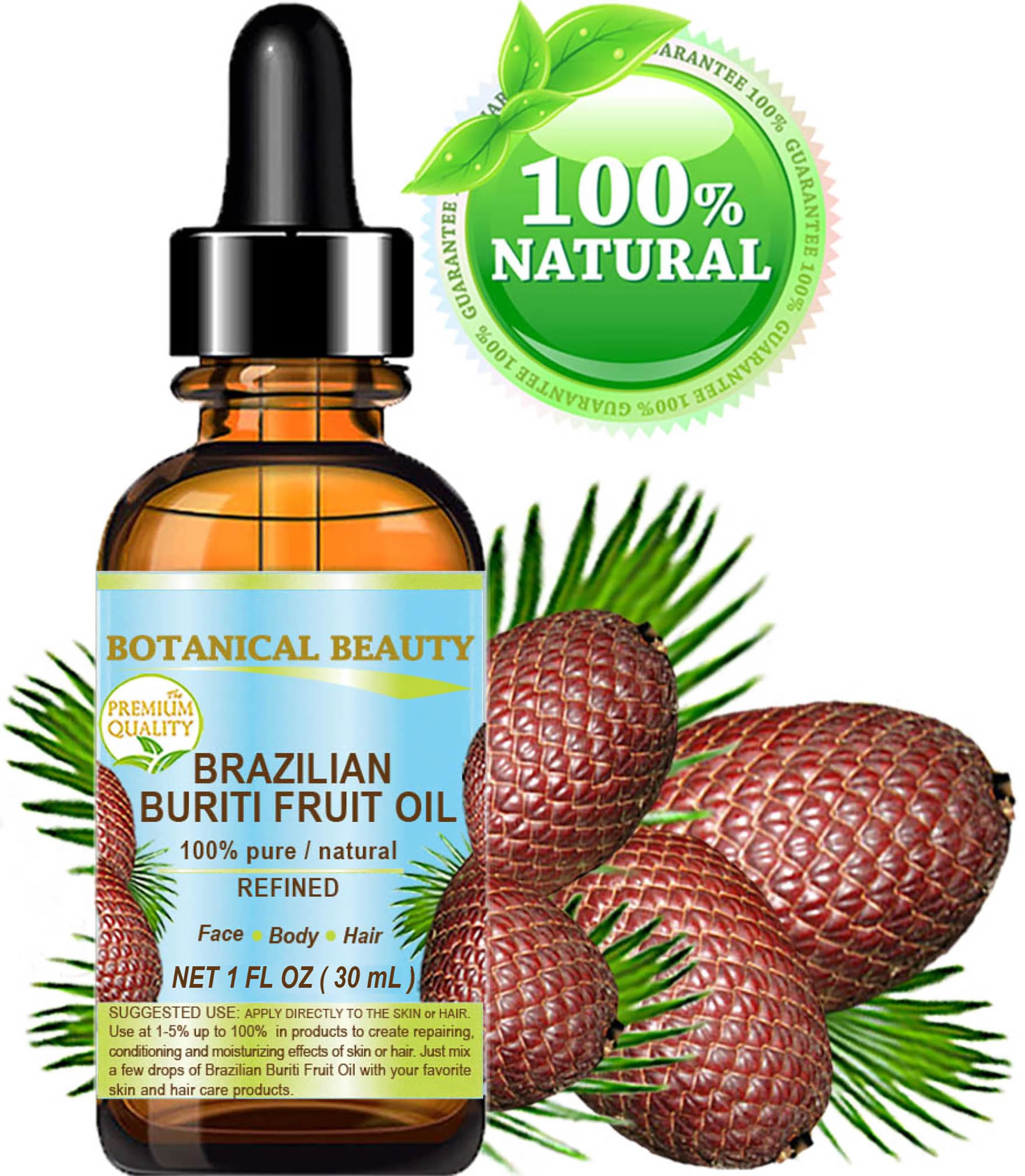 Botanical Beauty Buriti oil glow—deep yellow hue enhances natural radiance.