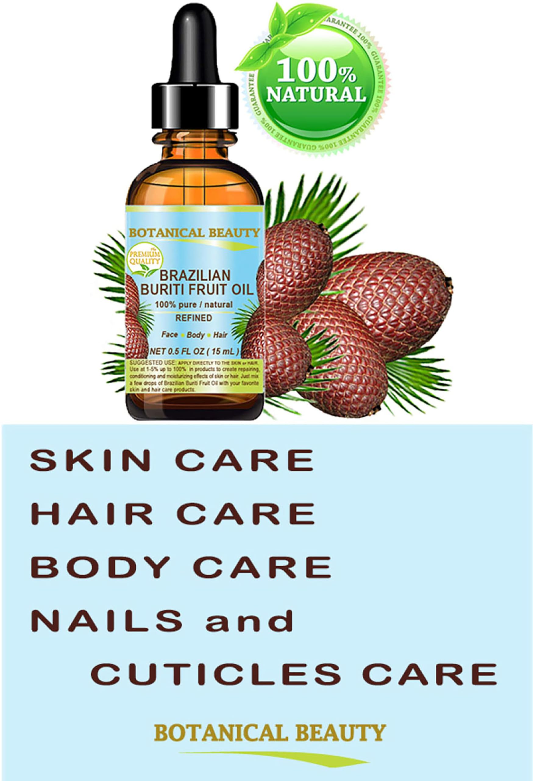 Botanical Beauty Buriti oil pouring—quick absorption without greasiness.