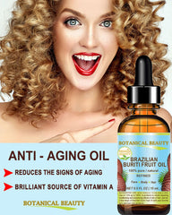 Botanical Beauty Buriti oil on skin—improves elasticity and smoothness.