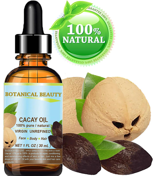 Botanical Beauty CACAY OIL bottle pour demonstrates quick skin absorption.