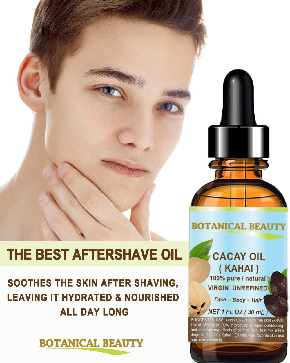 Cold-pressed CACAY OIL label highlights purity and nutrients