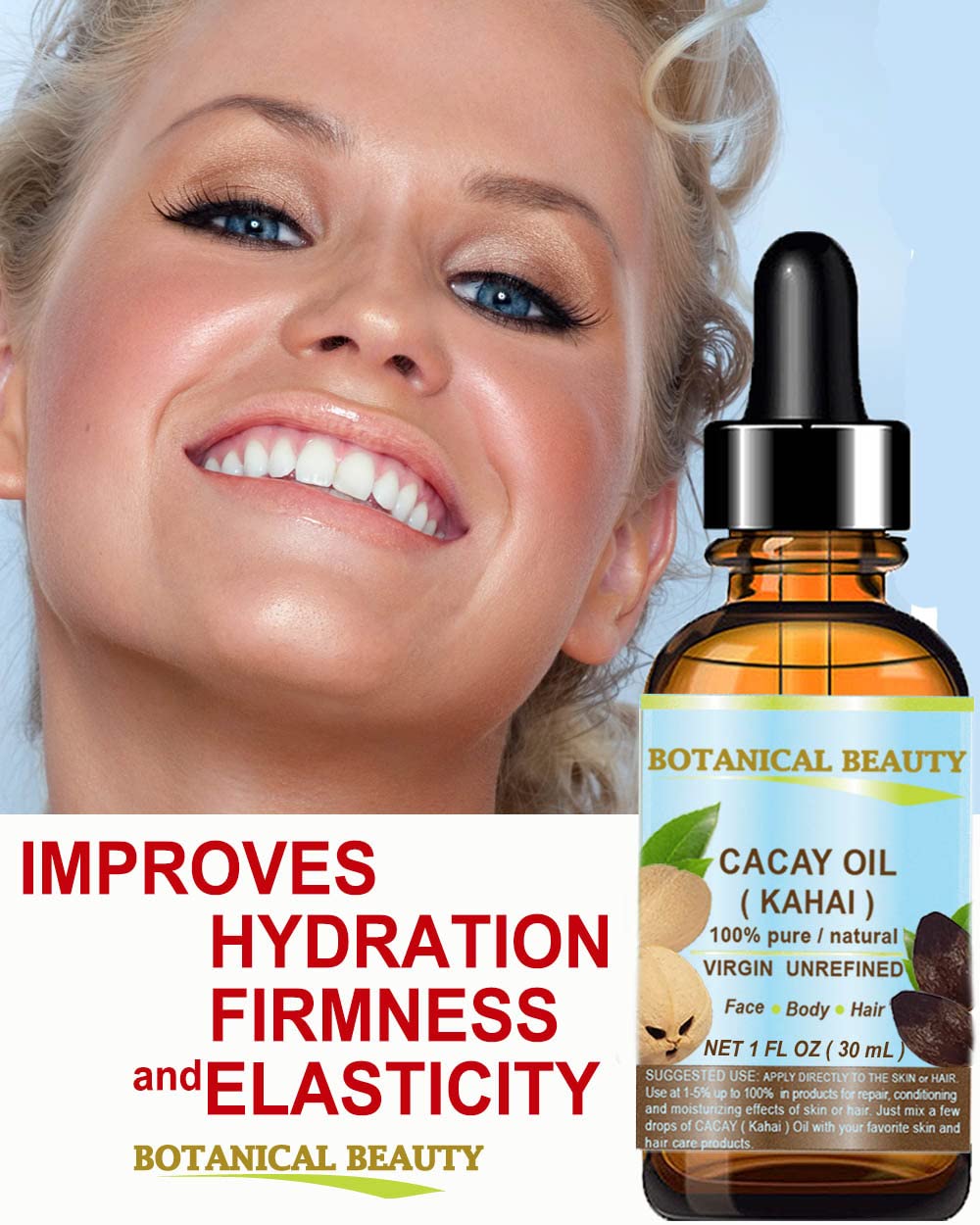 CACAY OIL applied to hair for shine and reduced split ends