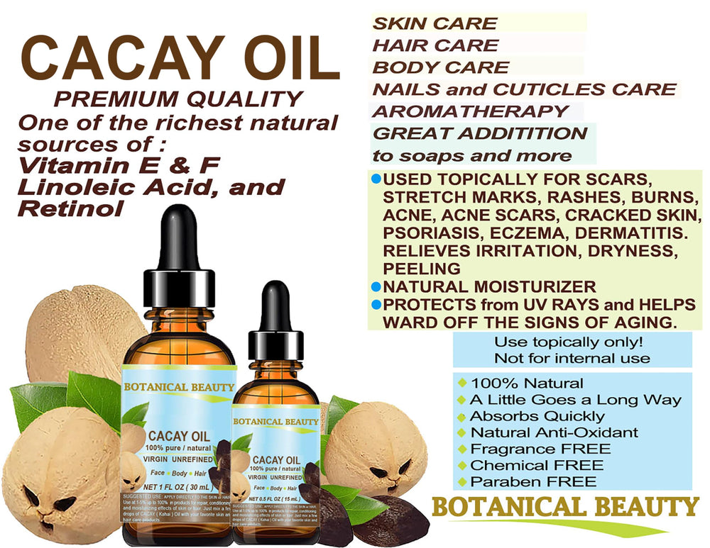 Botanical Beauty CACAY OIL used in body care routine for extra moisture.