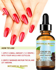 Elegant packaging of Botanical Beauty CACAY OIL.