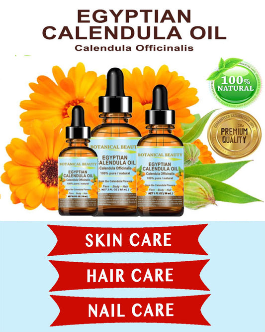 Botanical Beauty Calendula Oil amber glass bottle highlights purity and fast absorption