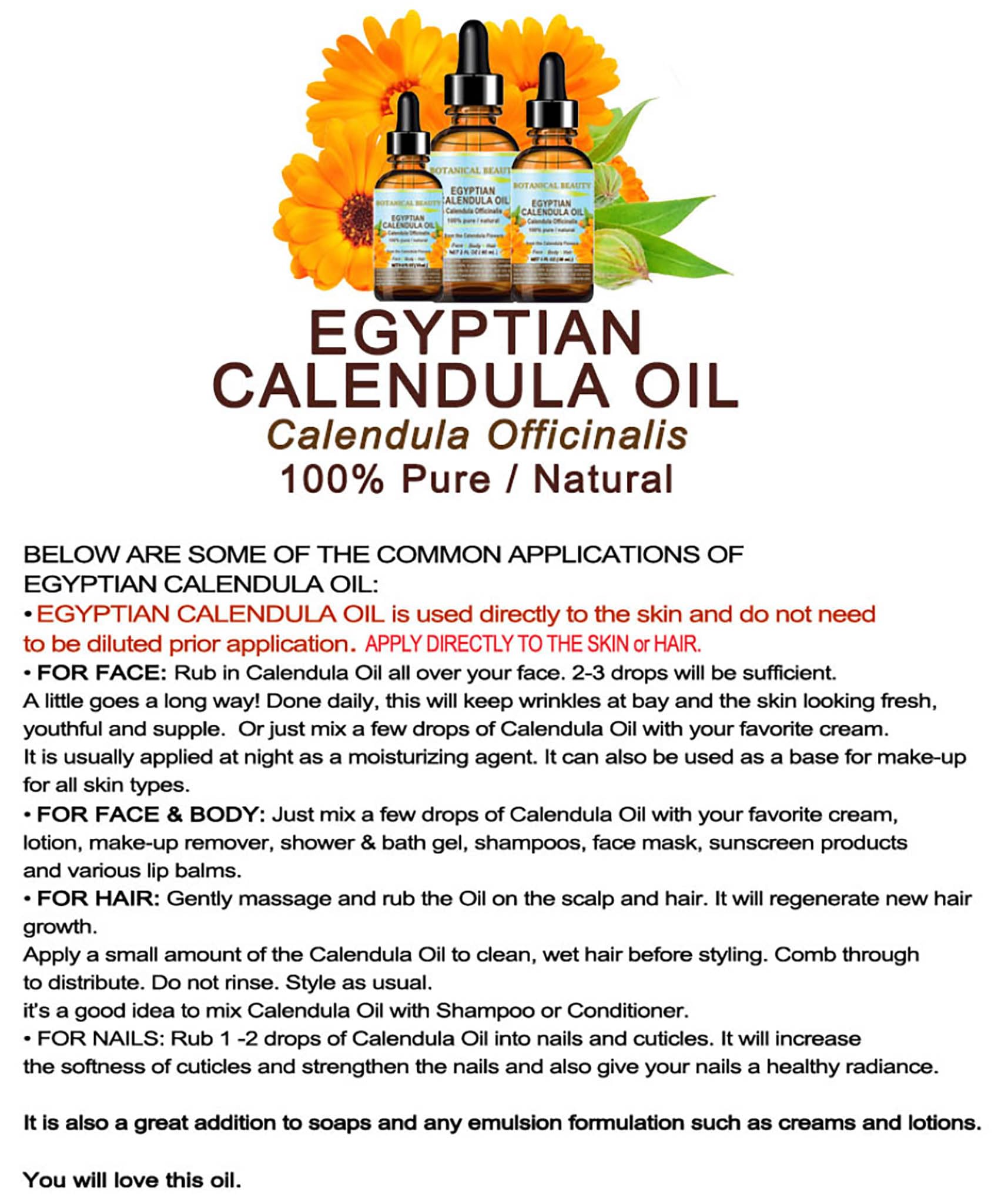 Botanical Beauty Calendula Oil contains Egyptian Calendula ingredient for natural skin comfort
