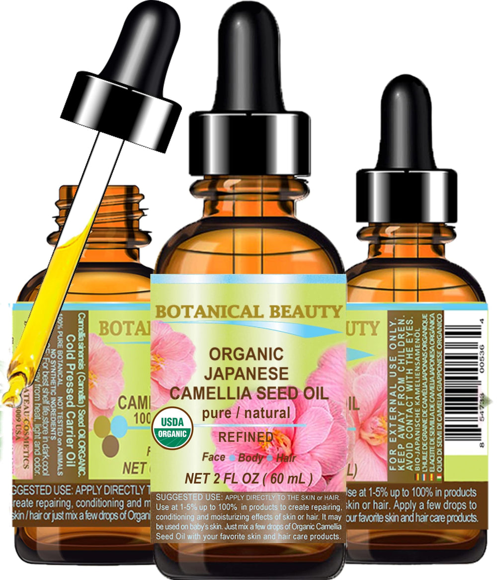 Botanical Beauty Camellia Seed Oil bottle pour for quick skin hydration