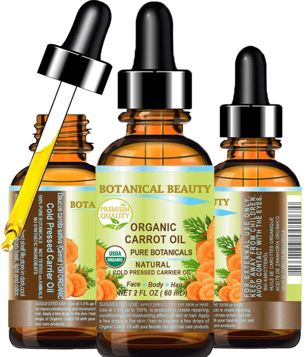 Botanical Beauty carrot seed oil bottle for lightweight hydration on the face