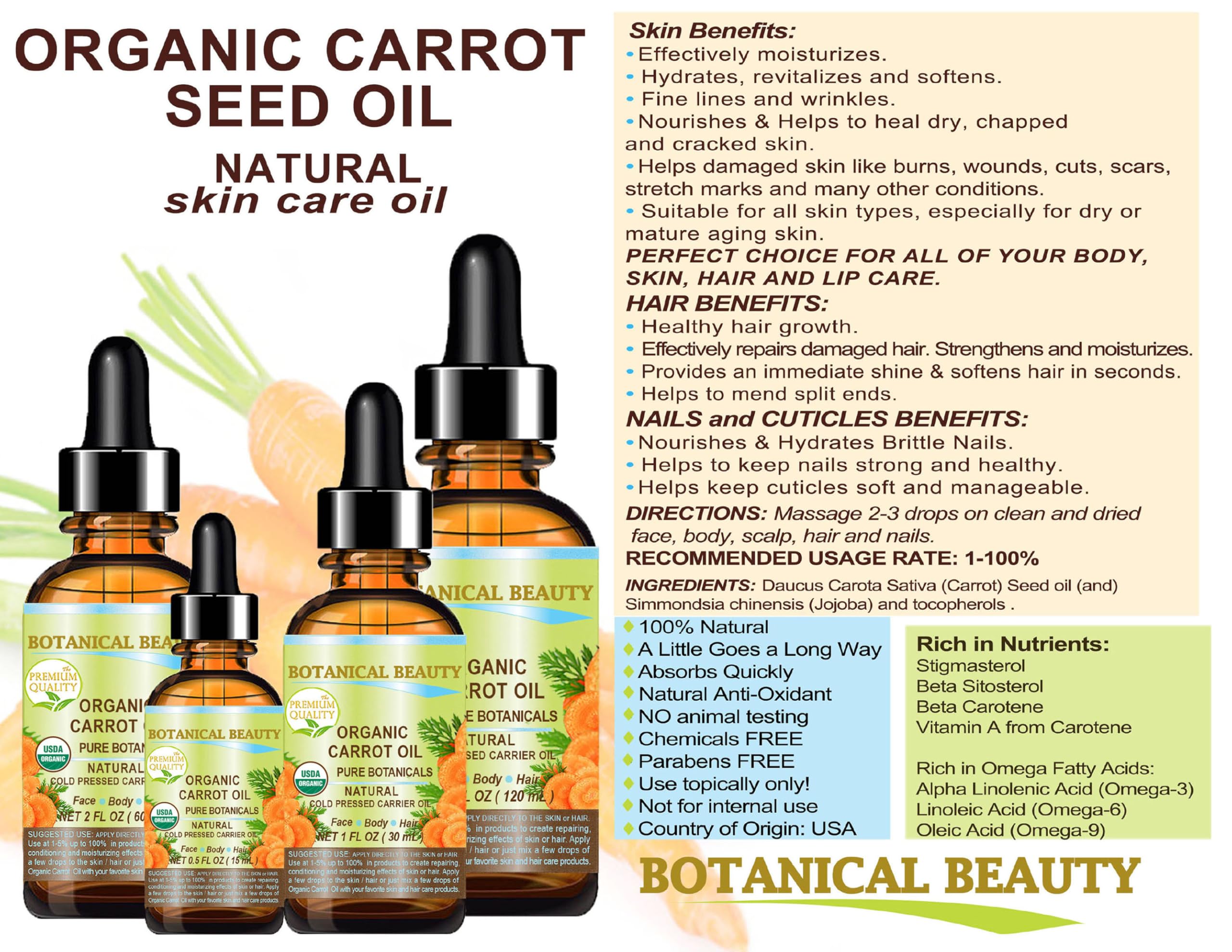 Botanical Beauty carrot seed oil on lips provides gentle hydration